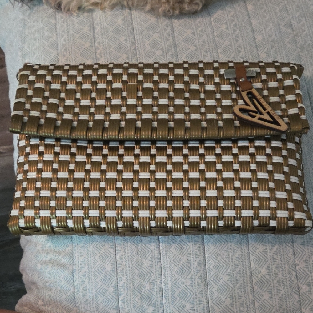 Woven Clutch with Heart Charm